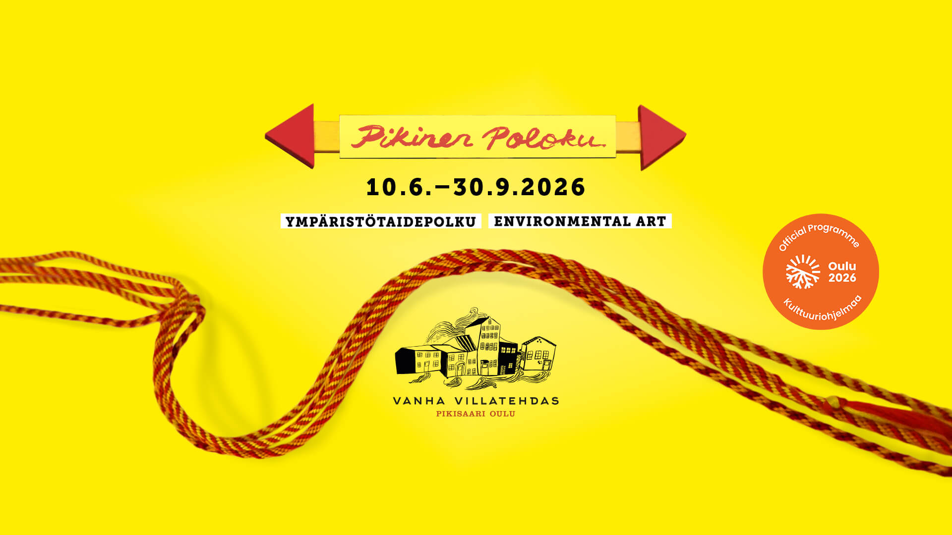 Pikinen Poloku -ympäristötaidepolun tunnus 2026, environmental art path logo. Avoinna, open 10.6.–30.9.2026.